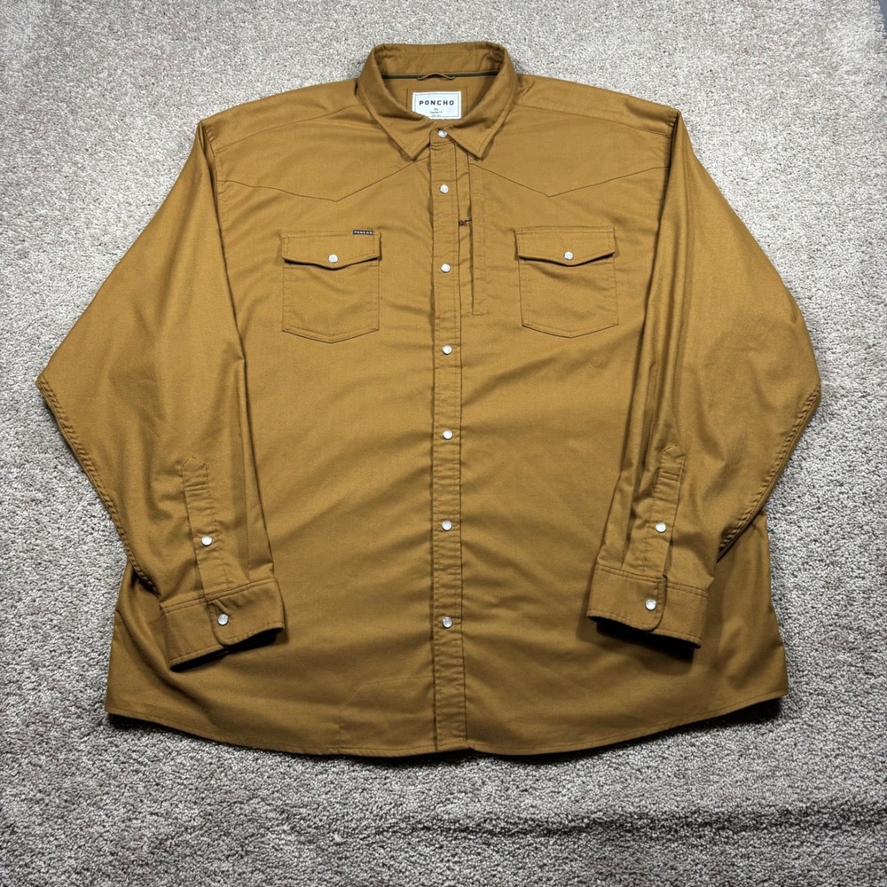 Poncho Outdoors The Western Snap Shirt Mens 3XL Brown Long Sleeve Pearl Snap‎